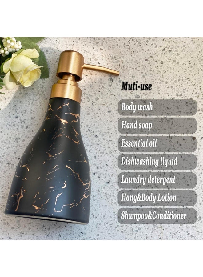 تشيندا موزع صابون سيراميك بنمط رخام - موزع حمام ومطبخ أسود - زجاجة مضخة معقم اليدين السائل - Image 3