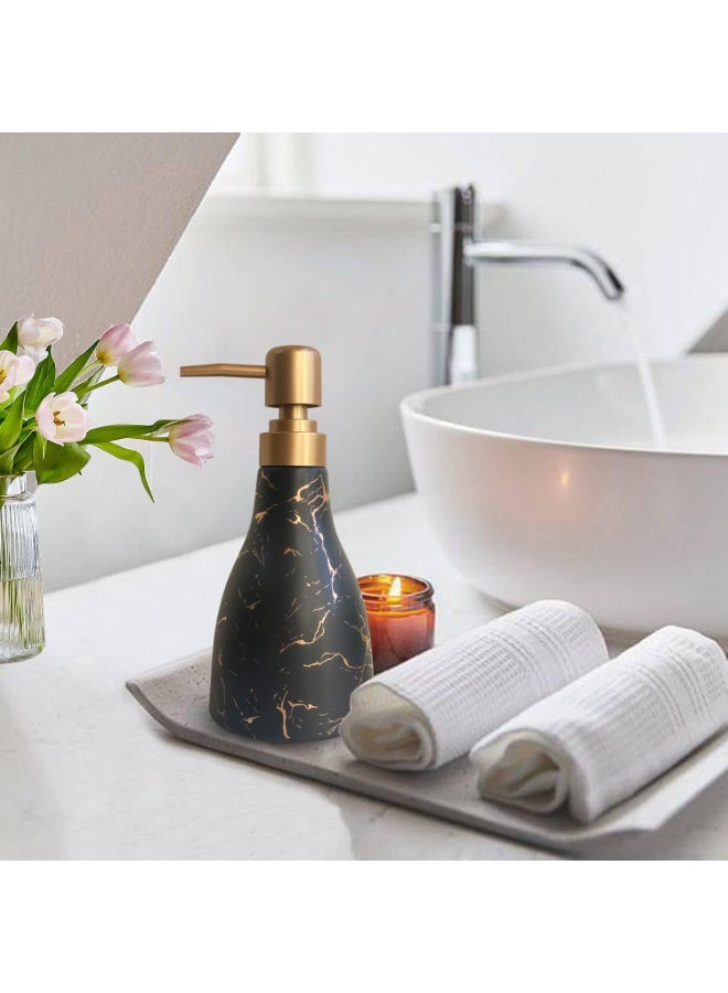 تشيندا موزع صابون سيراميك بنمط رخام - موزع حمام ومطبخ أسود - زجاجة مضخة معقم اليدين السائل - Image 4