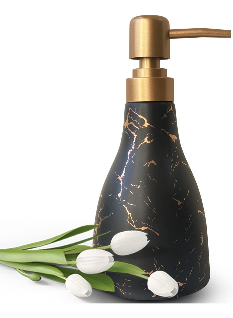 تشيندا موزع صابون سيراميك بنمط رخام - موزع حمام ومطبخ أسود - زجاجة مضخة معقم اليدين السائل - Image 1