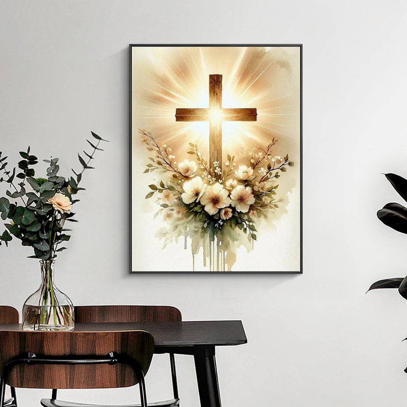 Yezavesu Religious Cross Diamond Art Kits for Adults, Jesus Christ Cross 5D Diamond Painting Kit for Beginners, DIY Round Full Drill Painting with Gem Art Craft Kits for Home Wall Decor 12x 16 Inch - Image 3