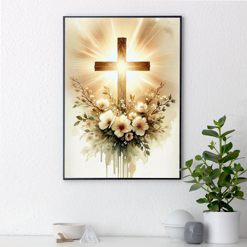 Yezavesu Religious Cross Diamond Art Kits for Adults, Jesus Christ Cross 5D Diamond Painting Kit for Beginners, DIY Round Full Drill Painting with Gem Art Craft Kits for Home Wall Decor 12x 16 Inch - Image 2
