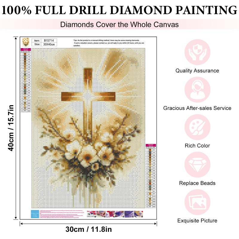 Yezavesu Religious Cross Diamond Art Kits for Adults, Jesus Christ Cross 5D Diamond Painting Kit for Beginners, DIY Round Full Drill Painting with Gem Art Craft Kits for Home Wall Decor 12x 16 Inch - Image 4