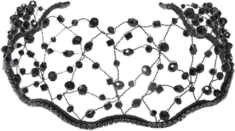 minkissy Bridal Headpiece Wedding Headband Rhinestone Mesh Headband Cap Headpiece Bridal Dance Party Hair Accessories for Women Black - Image 1