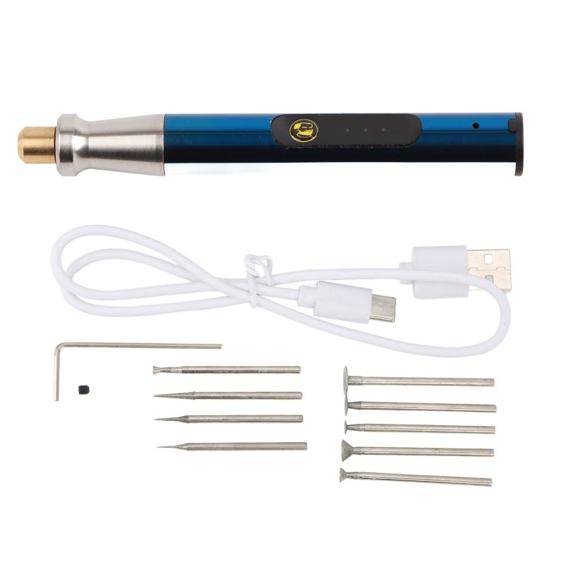 Rechargeable Electric Engraving Pen - Alloy Steel with 9 Grinding Heads - 3 Speed Levels - Low Noise USB Sanding Tool for Electronics Repair - Image 1