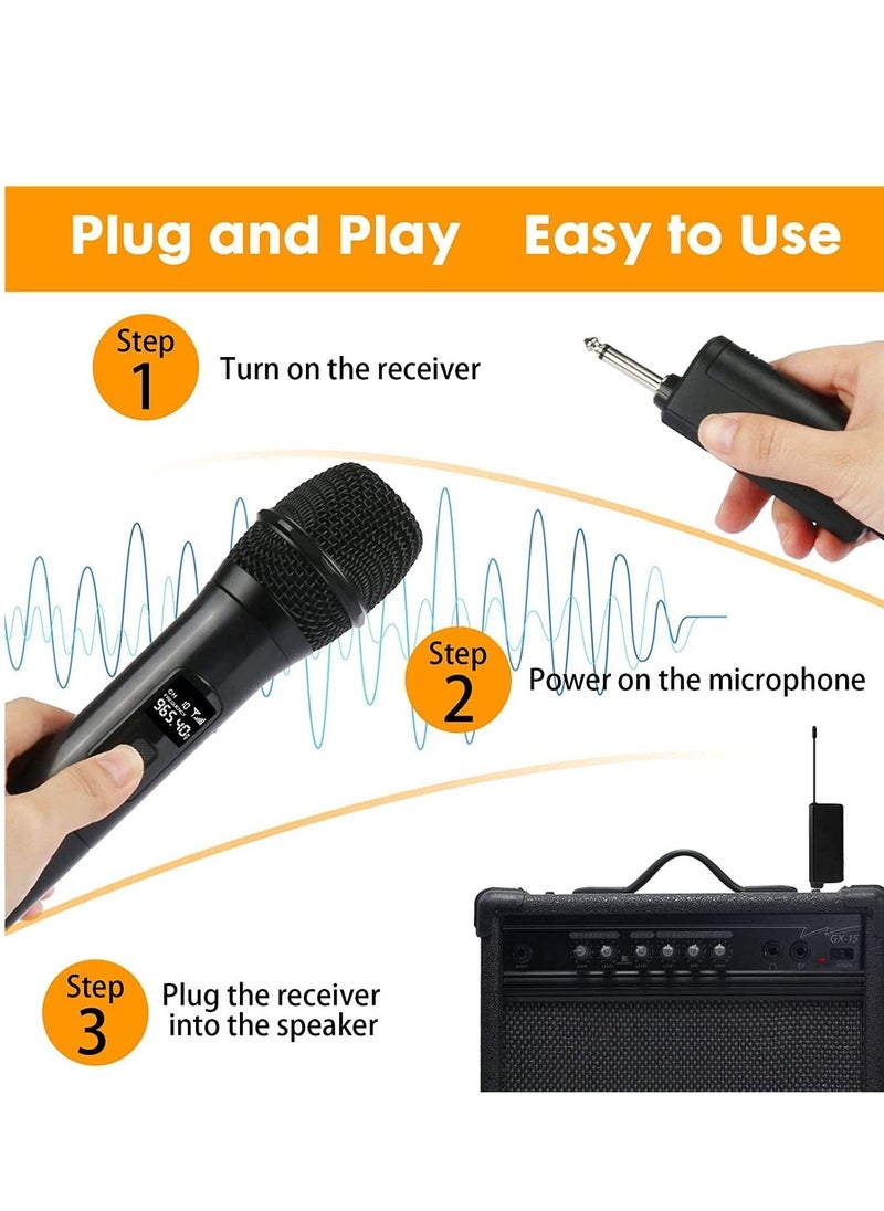 UHF Wireless Unidirectional Microphone Handheld Mic with Receiver 1/4 Output for Conference/Weddings/Church/Stage/Party/Karaoke, 80ft (Duel Cordless) (Black) - Image 5