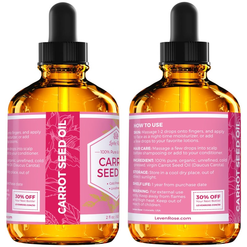 Leven Rose Carrot Seed Oil by Leven Rose, 100% Pure Unrefined Cold Pressed Moisturizer for Hair Skin and Nails 2 oz - Image 5