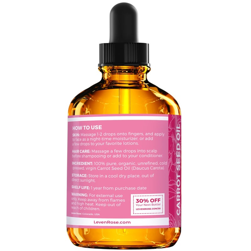 Leven Rose Carrot Seed Oil by Leven Rose, 100% Pure Unrefined Cold Pressed Moisturizer for Hair Skin and Nails 2 oz - Image 2