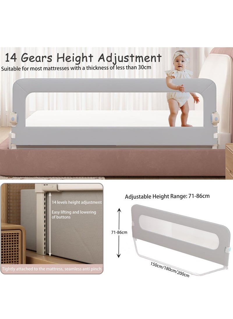 XiuWoo Adjustable Foldable Baby Safety Bed Rail Guard with Quick Release Button Swing Down Adjustable Height Easy to Install Fit Full-Size Single Bed Double Bed King Queen Mattress,Grey  - Image 3