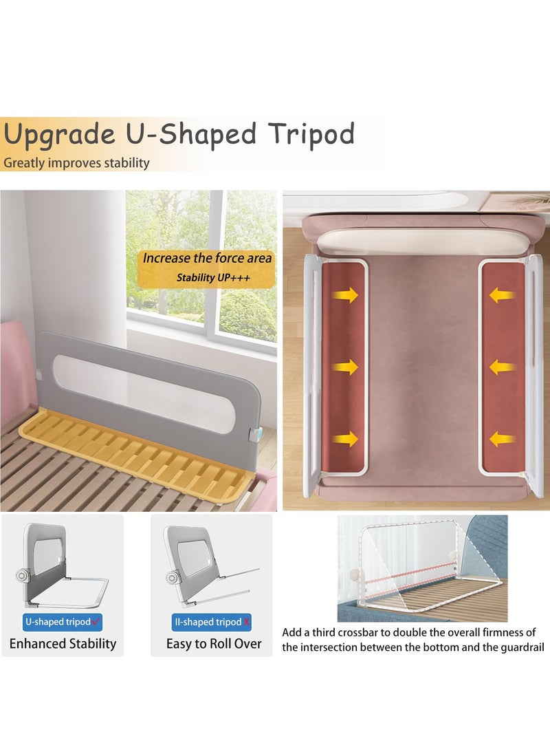 XiuWoo Adjustable Foldable Baby Safety Bed Rail Guard with Quick Release Button Swing Down Adjustable Height Easy to Install Fit Full-Size Single Bed Double Bed King Queen Mattress,Grey  - Image 2