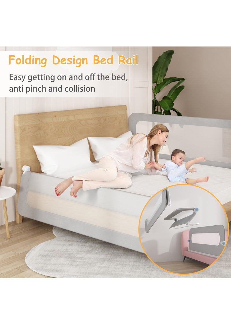 Adjustable Foldable Baby Safety Bed Rail Guard with Quick Release Button Swing Down Adjustable Height Easy to Install Fit Full-Size Single Bed Double Bed King Queen Mattress,Grey