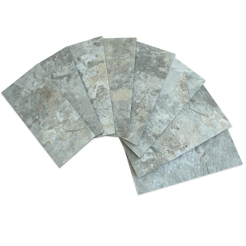 AULIGET 100-Piece Faux Stone Peel and Stick Backsplash Wall Tiles, 3" x 6" Grey & Brown Slate PVC Stick on Tile for Backsplash Kitchen, Bathroom, Laundry Room, Camper, Fireplace - Image 1