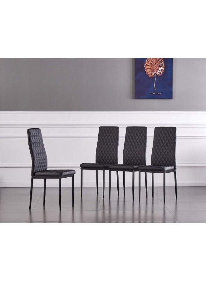 JT JT Modern Minimalist Dining Chair Fireproof Leather Sprayed Metal Pipe Diamond Grid Pattern Restaurant Home Conference Chair Set of 4 Or 6 (4, Black)  - Image 1