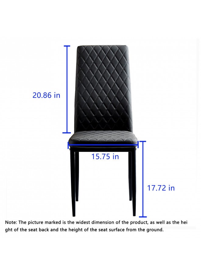 JT JT Modern Minimalist Dining Chair Fireproof Leather Sprayed Metal Pipe Diamond Grid Pattern Restaurant Home Conference Chair Set of 4 Or 6 (4, Black)  - Image 2