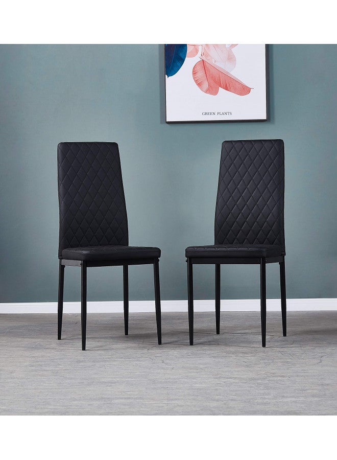 JT JT Modern Minimalist Dining Chair Fireproof Leather Sprayed Metal Pipe Diamond Grid Pattern Restaurant Home Conference Chair Set of 4 Or 6 (4, Black)  - Image 5