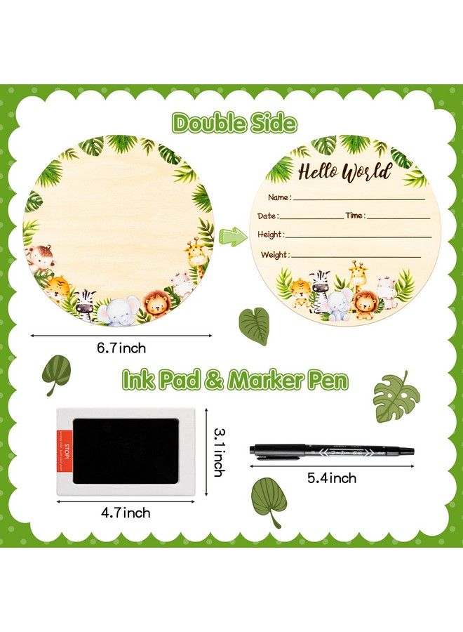 R HORSE Baby Birth Announcement Sign With Ink Pad Wooden Hello World Newborn Announcement Sign With Marker Pen Double Sided Safari Animals Newborn Name Sign For Baby Shower Birthday - Image 3