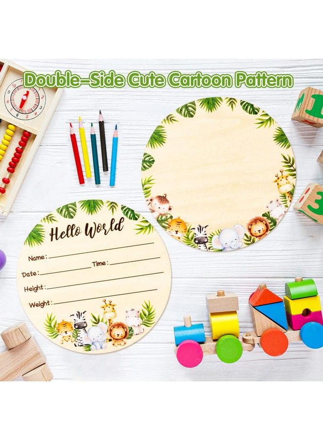 R HORSE Baby Birth Announcement Sign With Ink Pad Wooden Hello World Newborn Announcement Sign With Marker Pen Double Sided Safari Animals Newborn Name Sign For Baby Shower Birthday - Image 4