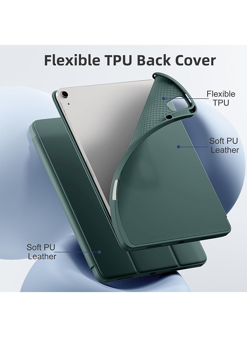 Theodor New iPad Air 13 Inch Case M2 2024 with Pencil Holder, Smart iPad Case [Support Pencil Pro and Pencil(USB-C)], Support Touch ID and Auto Wake/Sleep Midnight Green - Image 4