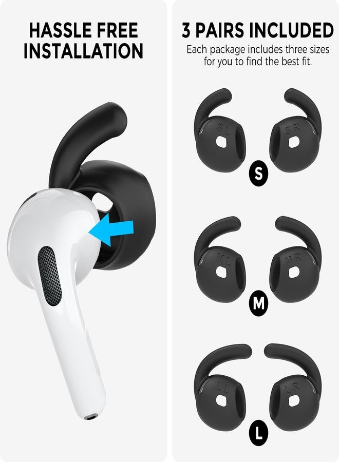 أهاستايل أطراف أذن AhaStyle لسماعات AirPods من الجيل الرابع (2024) 【حقيبة تخزين إضافية】3 أزواج من أغطية الأذن المصنوعة من السيليكون بأحجام صغيرة/متوسطة/كبيرة، أطراف بديلة مانعة للانزلاق، متوافقة مع سماعات Apple AirPods من الجيل الرابع (كبير + متوسط + صغير، أسود) - Image 3