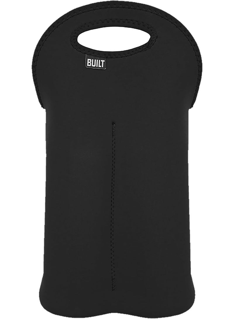 Built BUILT 2B-BLK 2-Bottle Stain Resistant Neoprene Wine/Water Bottle Carry Tote, Black  - Image 1