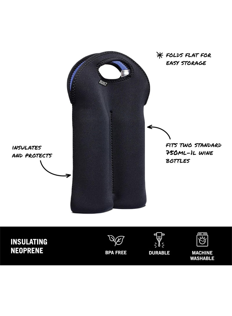 Built BUILT 2B-BLK 2-Bottle Stain Resistant Neoprene Wine/Water Bottle Carry Tote, Black  - Image 2