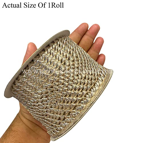 EmbroideryMaterial Gold & Rose Gold Samosa Design Gota Patti Trim Lace Rolls for Edges of Saree, Blouse, Kurti & Dresses (Gold & Rose Gold, 2 Rolls, 1Roll/Color, 30 Meters/Roll) - Image 3