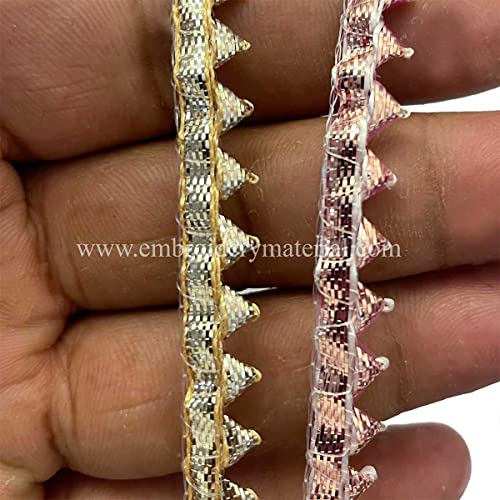 EmbroideryMaterial Gold & Rose Gold Samosa Design Gota Patti Trim Lace Rolls for Edges of Saree, Blouse, Kurti & Dresses (Gold & Rose Gold, 2 Rolls, 1Roll/Color, 30 Meters/Roll) - Image 2