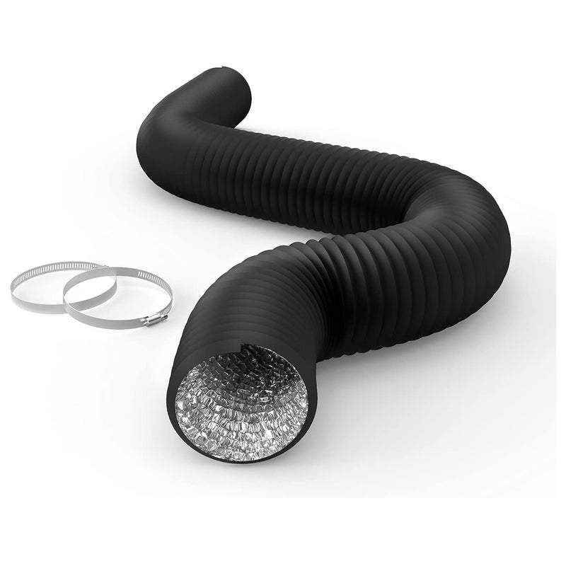 Healsmart Dryer Vent Hose 4 Inch 8 Feet Flexible Aluminum Foil Ducting, Four-Layer Protection, With 2 Clamps For Hvac Ventilation, Non-Insulated, Black - Image 1