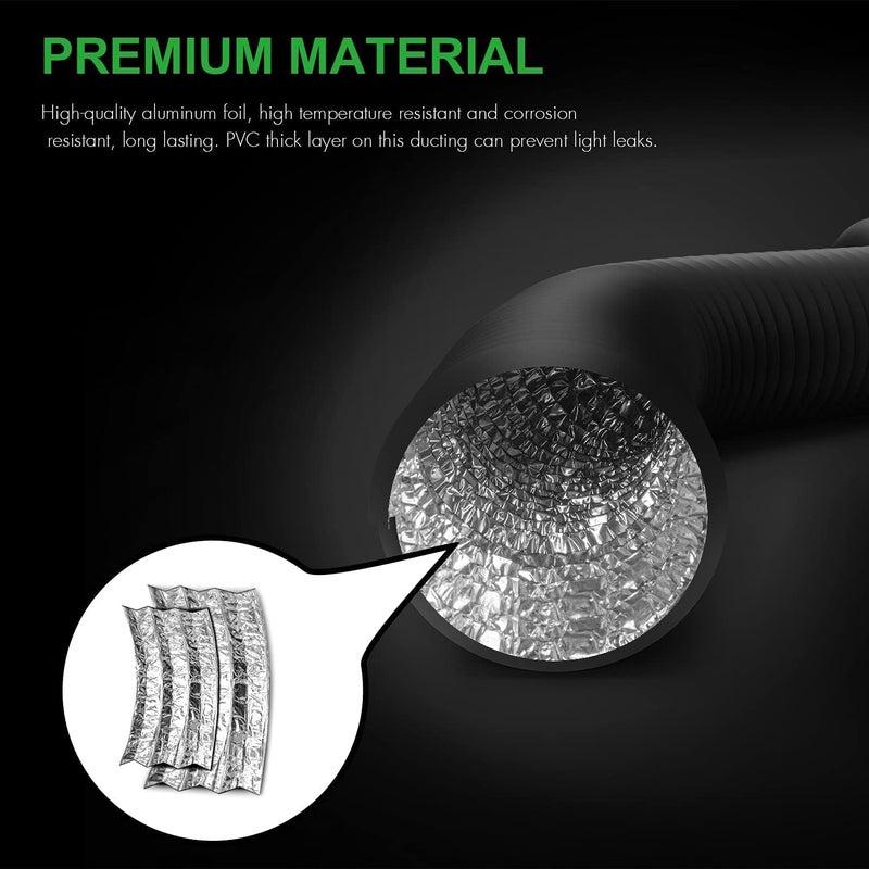 Healsmart Dryer Vent Hose 4 Inch 8 Feet Flexible Aluminum Foil Ducting, Four-Layer Protection, With 2 Clamps For Hvac Ventilation, Non-Insulated, Black - Image 5