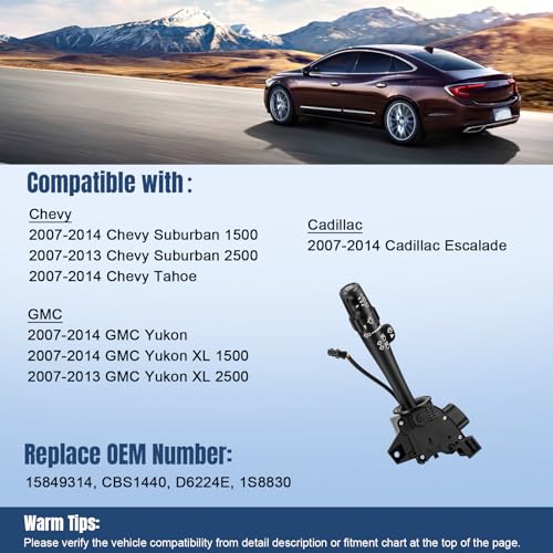 LCWRGS مفتاح إشارة الانعطاف LCWRGS متوافق مع شيفروليه تاهو 2007-2014، شيفروليه سوبربان 1500 2500، جي إم سي يوكون، كاديلاك إسكاليد، مفتاح مساحات، مفتاح متعدد الوظائف، 15849314 - Image 2