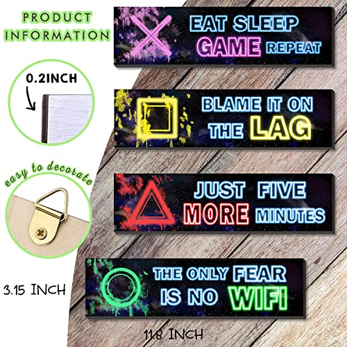 SHLINCO Wood Video Game Decor Set of 4 - Neon Gaming Theme, Gifts for Gamer Lover, Gamer Room Decor, Neon Gaming Wall Decor for Playroom and Game Room - Image 2