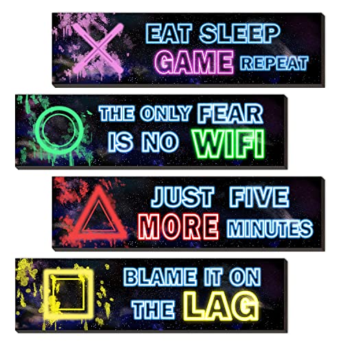 SHLINCO Wood Video Game Decor Set of 4 - Neon Gaming Theme, Gifts for Gamer Lover, Gamer Room Decor, Neon Gaming Wall Decor for Playroom and Game Room - Image 1