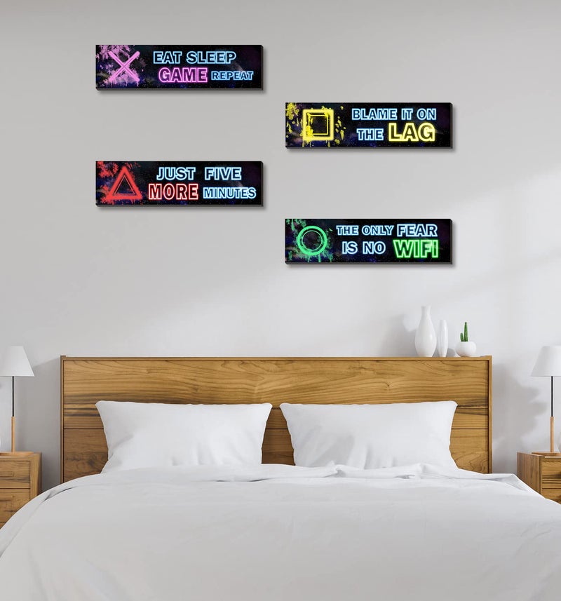 SHLINCO Wood Video Game Decor Set of 4 - Neon Gaming Theme, Gifts for Gamer Lover, Gamer Room Decor, Neon Gaming Wall Decor for Playroom and Game Room - Image 5