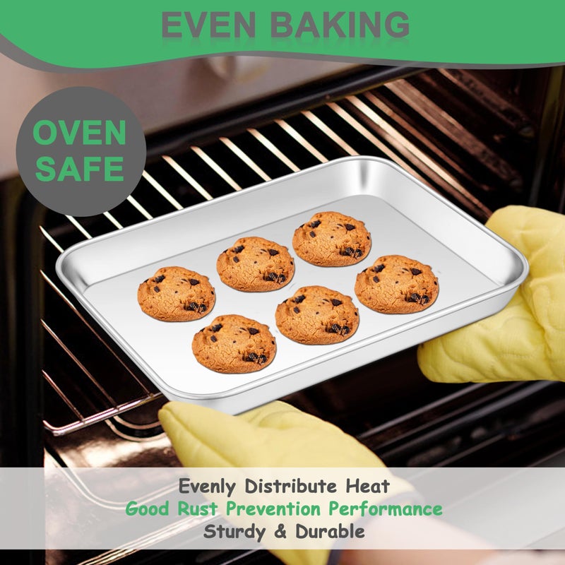 Joyfair 10.4 Inch Toaster Oven Baking Pan  Joyfair Commercial Stainless Steel Small Cookie Tray  For Meat Poultry Vegetable Pizza  Rolled Rim & Mirror Finish  Oven & Dishwasher Safe  Heavy Duty & Durable - Image 4