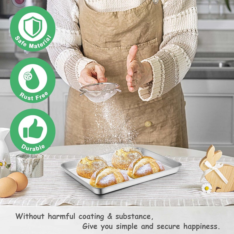 Joyfair 10.4 Inch Toaster Oven Baking Pan  Joyfair Commercial Stainless Steel Small Cookie Tray  For Meat Poultry Vegetable Pizza  Rolled Rim & Mirror Finish  Oven & Dishwasher Safe  Heavy Duty & Durable - Image 3