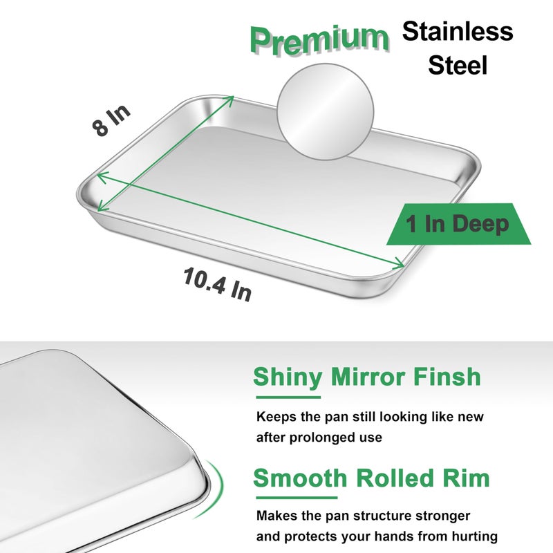 Joyfair 10.4 Inch Toaster Oven Baking Pan  Joyfair Commercial Stainless Steel Small Cookie Tray  For Meat Poultry Vegetable Pizza  Rolled Rim & Mirror Finish  Oven & Dishwasher Safe  Heavy Duty & Durable - Image 2