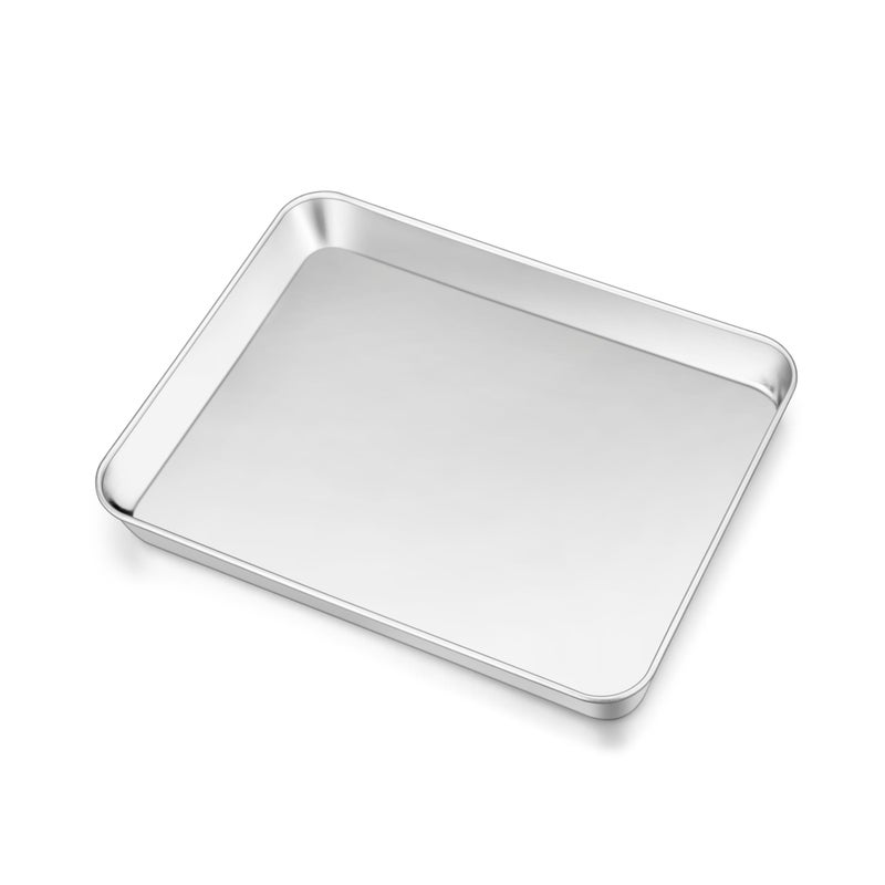 Joyfair 10.4 Inch Toaster Oven Baking Pan  Joyfair Commercial Stainless Steel Small Cookie Tray  For Meat Poultry Vegetable Pizza  Rolled Rim & Mirror Finish  Oven & Dishwasher Safe  Heavy Duty & Durable - Image 1