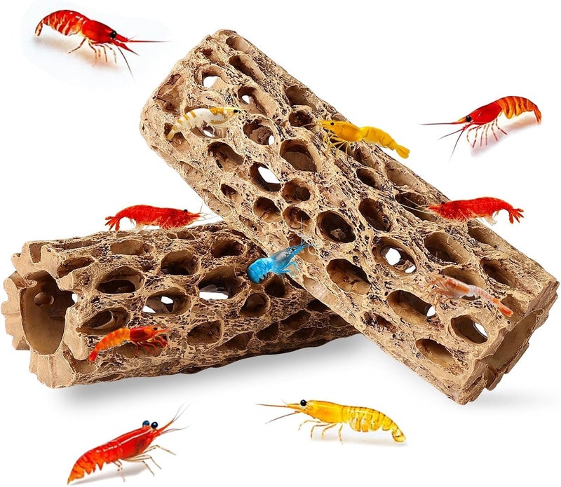 TERRIFI 6" Resin Cholla Wood Aquarium Décor - Realistic Shrimp Hideout & Climbing Toy for Fish Tank, Durable Natural Look Aquatic Terrarium Ornament, Small Shrimp Shelter, 2pcs - Image 1
