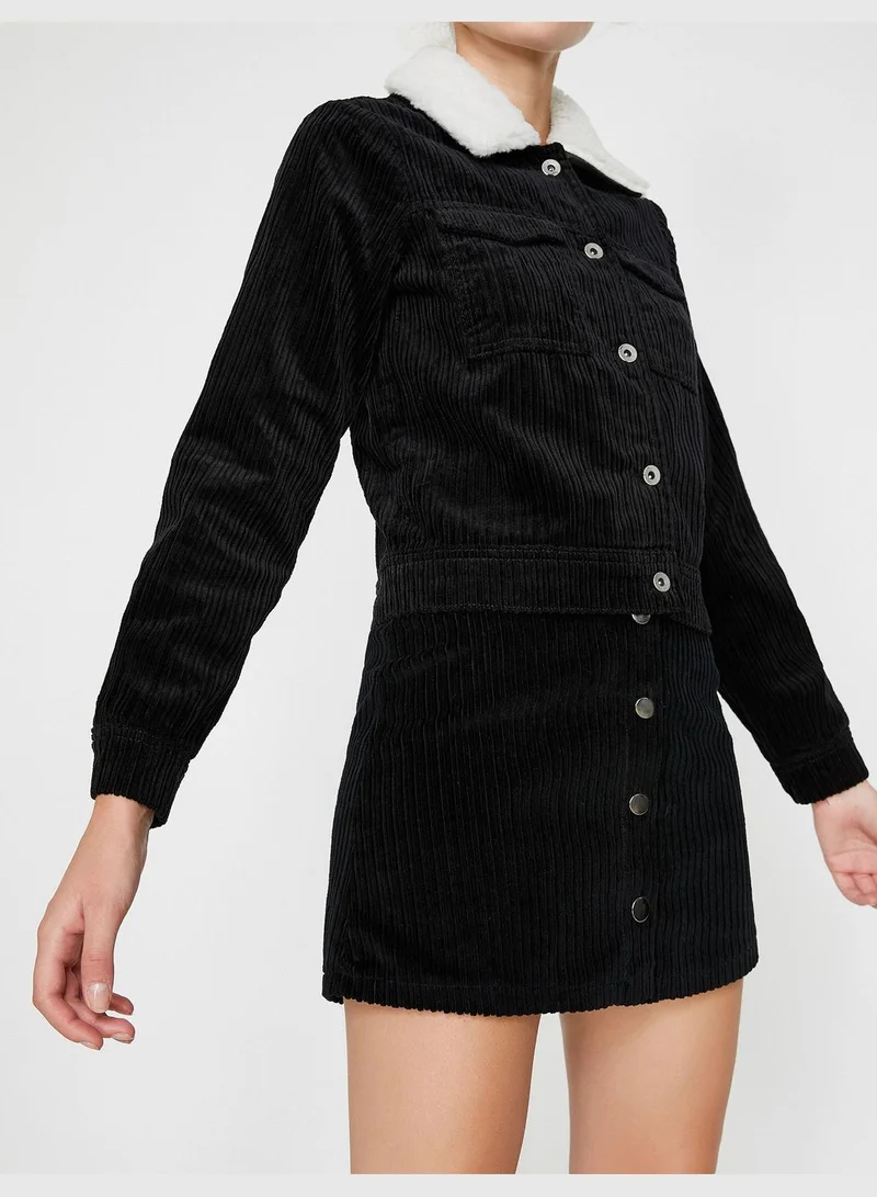 كوتون Faux Fur Detailed Velvet Coat