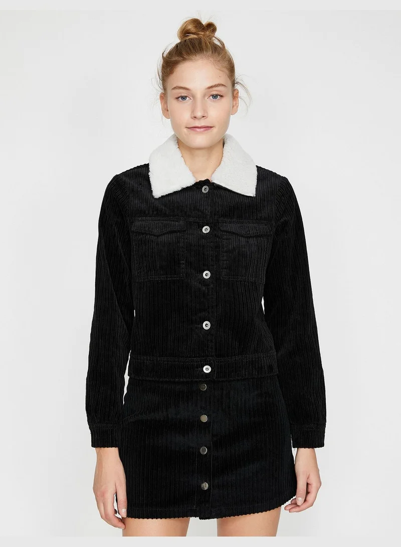 كوتون Faux Fur Detailed Velvet Coat