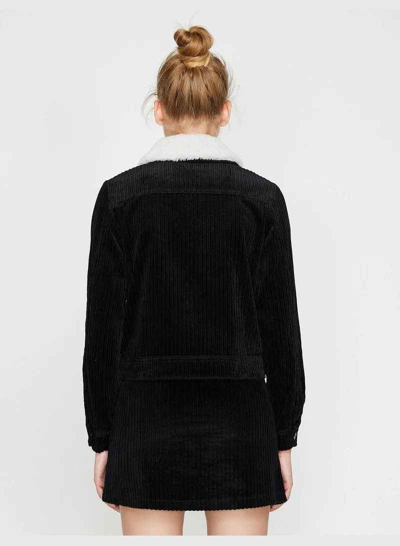 كوتون Faux Fur Detailed Velvet Coat