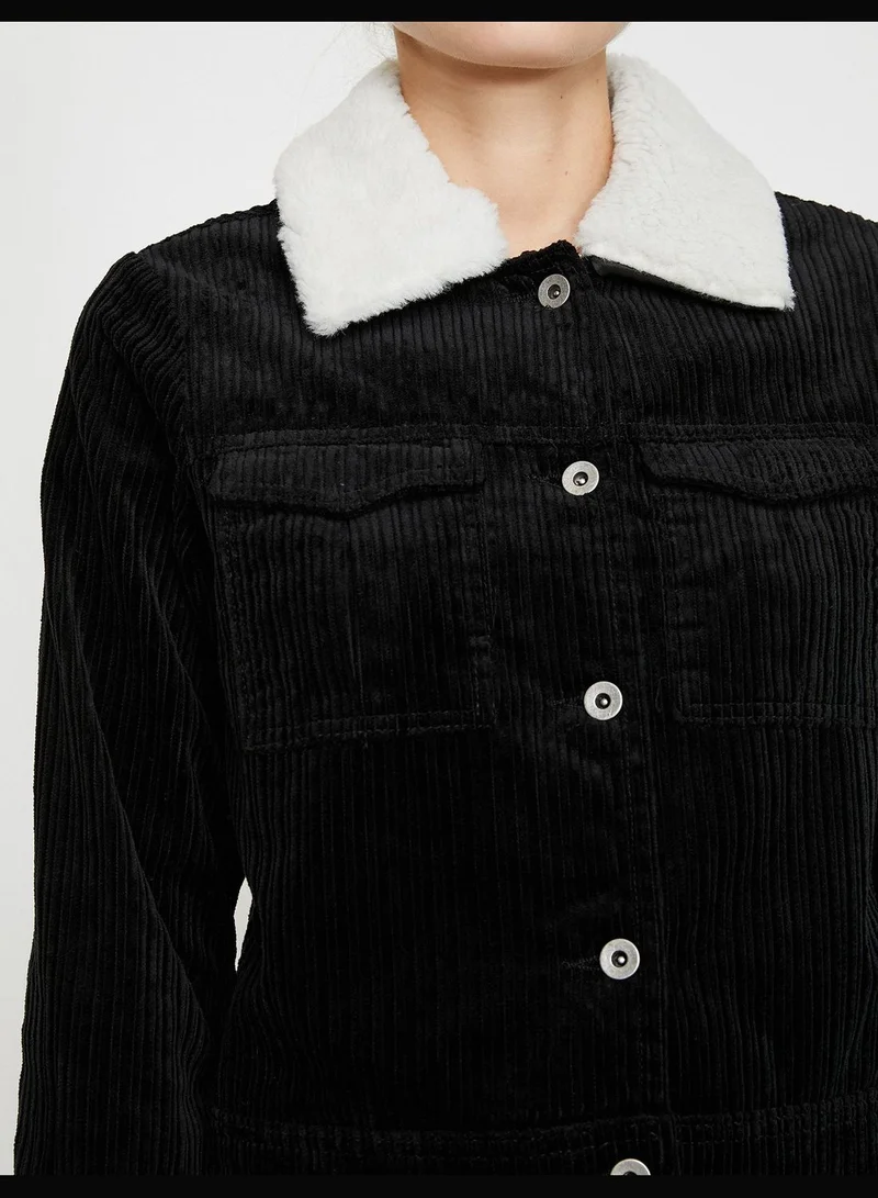 كوتون Faux Fur Detailed Velvet Coat