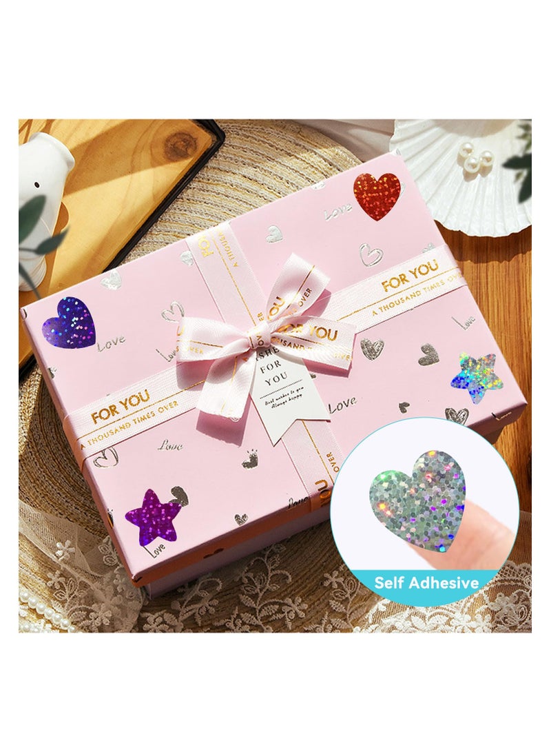 SYOSI 1500Pcs Glitter Star Stickers Heart Stickers Round Stickers, Foil Shiny Stickers for Kids Reward Decoration or Gifts, 1 inch Colorful Stickers for DIY Crafts, Party, Classroom Teacher Supplies - Image 3