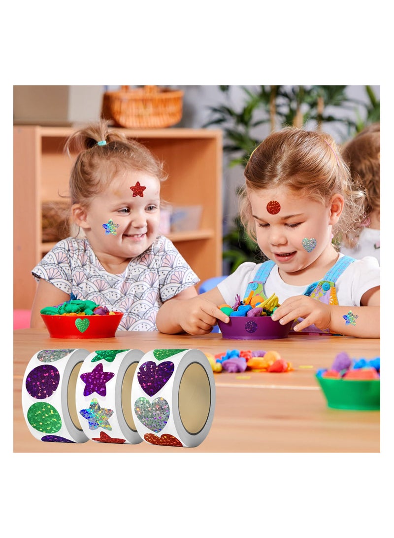 SYOSI 1500Pcs Glitter Star Stickers Heart Stickers Round Stickers, Foil Shiny Stickers for Kids Reward Decoration or Gifts, 1 inch Colorful Stickers for DIY Crafts, Party, Classroom Teacher Supplies - Image 5