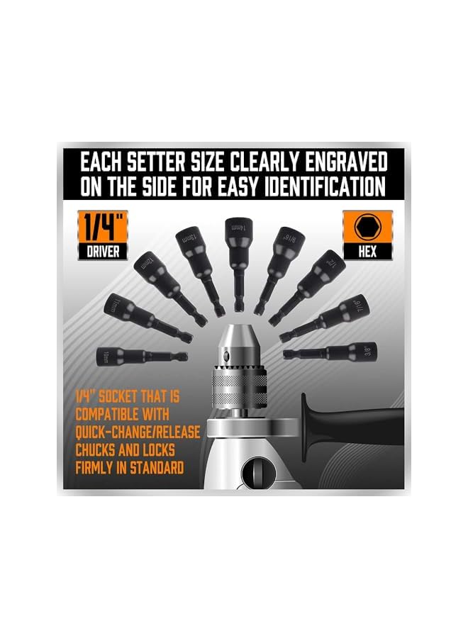 PROMASS مجموعة مفكات صمولة، 12 قطعة مفكات صمولة مغناطيسية للحفر التأثيري، مقاسات SAE وMetric، فولاذ Cr-V مع عمود سداسي 1/4" - Image 3