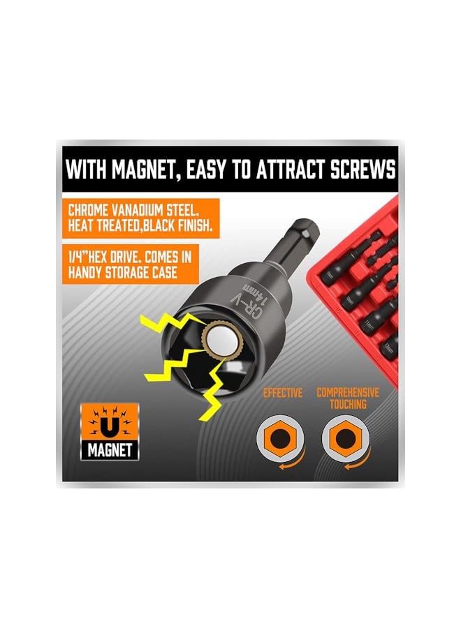 PROMASS مجموعة مفكات صمولة، 12 قطعة مفكات صمولة مغناطيسية للحفر التأثيري، مقاسات SAE وMetric، فولاذ Cr-V مع عمود سداسي 1/4" - Image 5