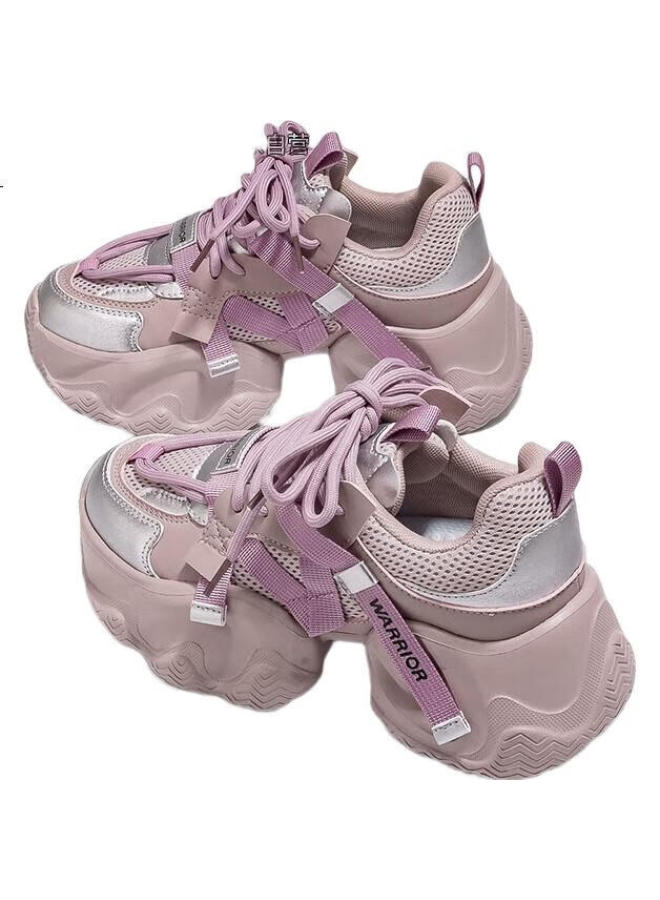 Pull Back Huili Women's Chunky Sneakers Spring New Sports Shoes Women Purple Silver Mesh Version 40 - Image 2