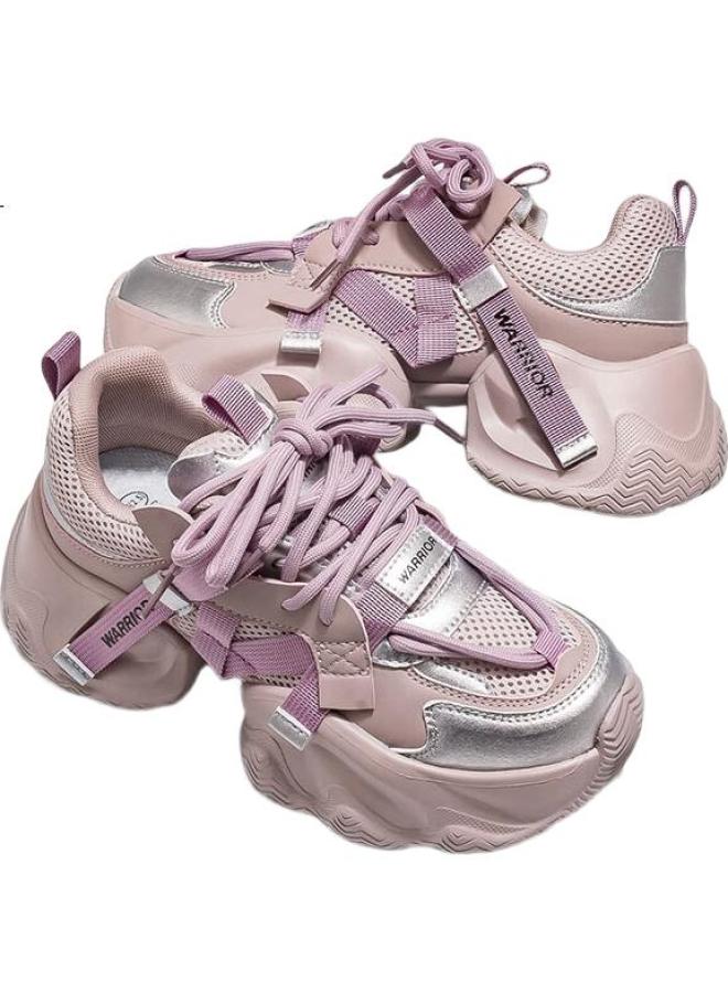 Pull Back Huili Women's Chunky Sneakers Spring New Sports Shoes Women Purple Silver Mesh Version 40 - Image 3