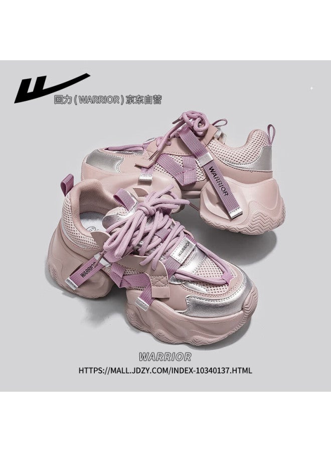 Pull Back Huili Women's Chunky Sneakers Spring New Sports Shoes Women Purple Silver Mesh Version 40 - Image 1
