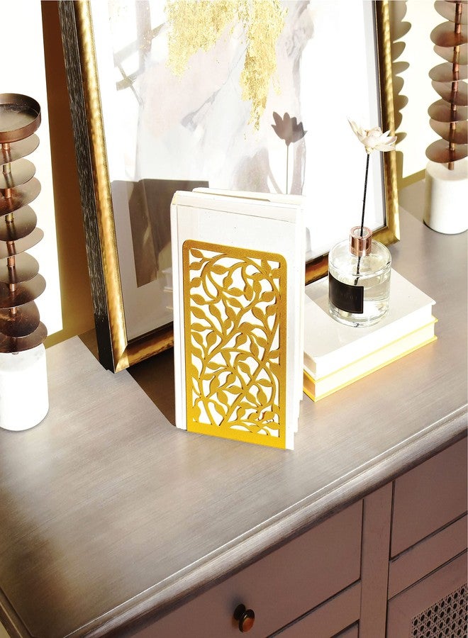 CNK Book Ends Bookends for Decorative Books Holder Bookend Shelves End Hold Heavy Duty Holders Stoppers Metal Stopper Cute Boho Bookshelf Holds Cookbook Office Home Set of 4 Bookends Pair Gold - Image 3