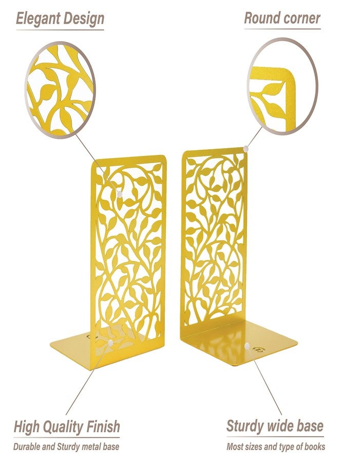 CNK Book Ends Bookends for Decorative Books Holder Bookend Shelves End Hold Heavy Duty Holders Stoppers Metal Stopper Cute Boho Bookshelf Holds Cookbook Office Home Set of 4 Bookends Pair Gold - Image 4